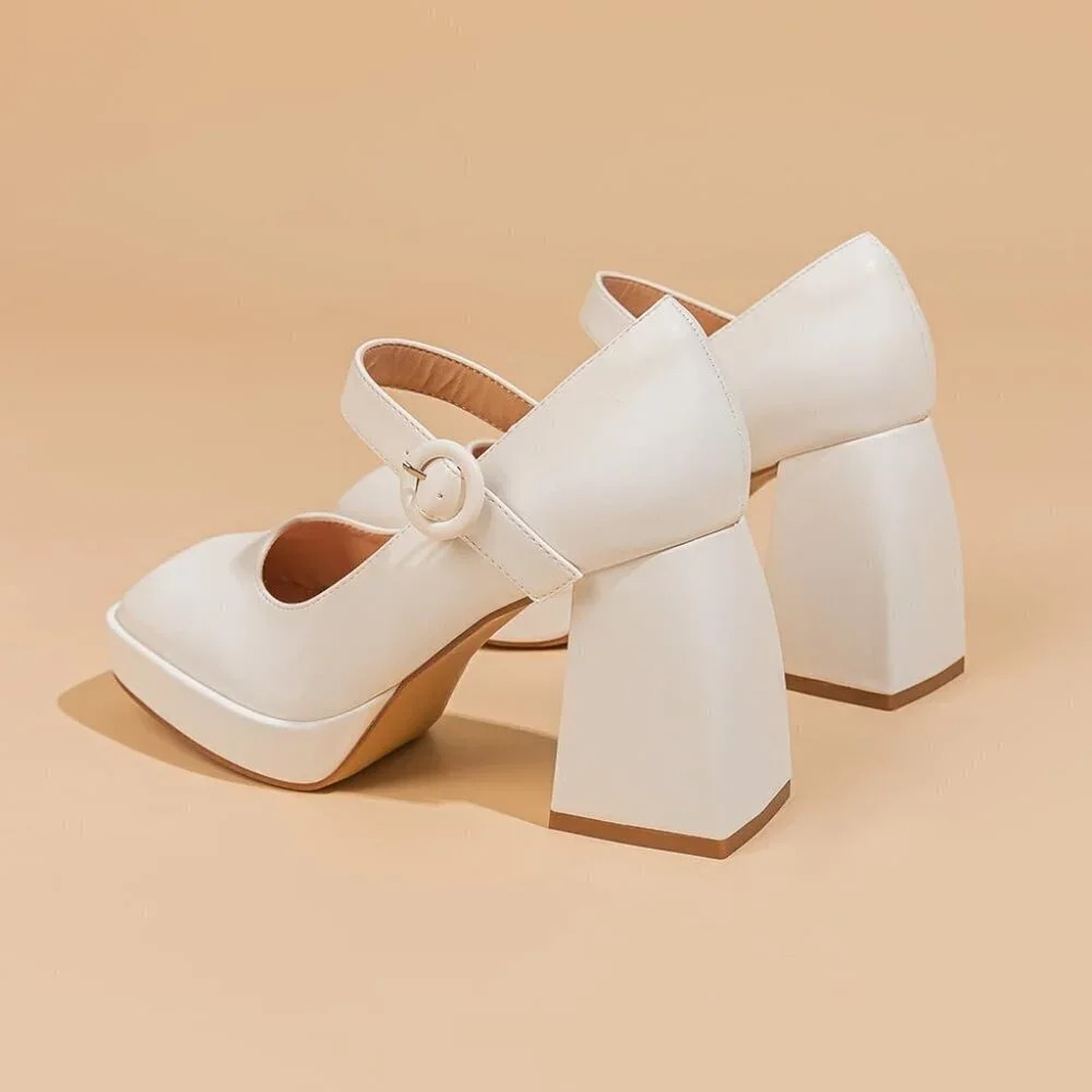 Women 4 Inches High Platform  Mary Jane Shoes Chunky Block Heels - Picture 5 of 8
